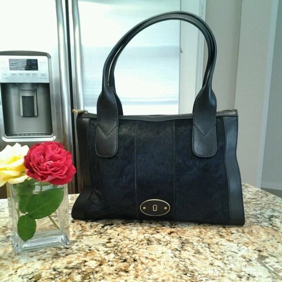 NWT Fossil Vintage Re-Issue VRI Satchel Top Zip Black Haircal - Picture 1 of 7